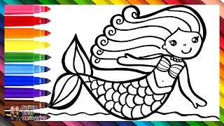 Drawing and Coloring a Cute Mermaid 🧜‍♀️🌊🐚🌈 Drawings for Kids [upl. by Wistrup75]