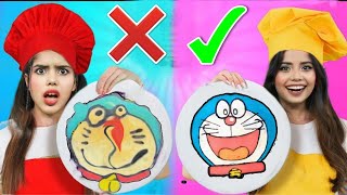 Pancake Art Challenge 🦄Who Draws it better 🎨 Doraemon  Unicorn  Pizza Pancakes 🥞 [upl. by Chernow]