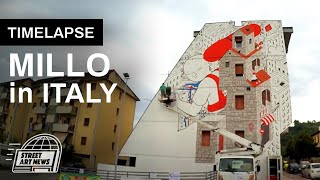 Millo Timelapse quotBackpack Homequot mural in Italy [upl. by Sineray]