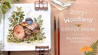 Cozy Woodland Coffee Break Drawing to Painting with Watercolors [upl. by Washko725]