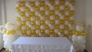 😇 DECORACION PRIMERA COMUNION  ARCO PARED UVAS LAMPARAS CON GLOBOS MEDELLIN [upl. by Allenaj]