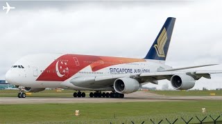 RARE Singapore Airlines A380 SG50 livery  Close up Takeoff at Manchester  Heathrow diversion [upl. by Roslyn279]