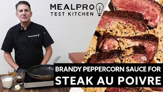 Chef Makes Brandy Peppercorn Sauce for Steak Au Poivre [upl. by Acsehcnarf63]