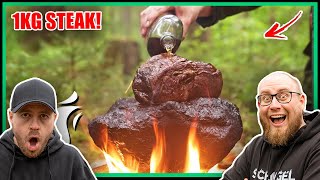 Riesiges STEAK OUTDOOR auf heißem STEIN gegrillt 🔥  Naturensöhne reagieren [upl. by Noyart]