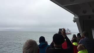 Hurtigruten Roald Amundsen passing the Fram in the North West passage [upl. by Gabie]