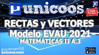 LIVE MODELO EVAU 2021  MATEMATICAS II 04  EJERCICIO A3  Rectas y vectores [upl. by Nessa537]