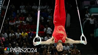 Chinas Liu Yang shows NEXTLEVEL strength to defend mens rings title  Paris Olympics  NBC Sports [upl. by Nylesaj]