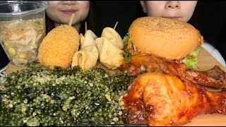 ASMR CHICKEN BURGER HOTDOG SOUP AND SEAWEED MUKBANG EATING SOUNDS NO TALKING [upl. by Ahsikin]