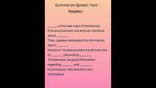 Summarize Spoken Text Template  PTE Summarize Spoken Text ptetips ptelistening template pte2023 [upl. by Auqenahs933]