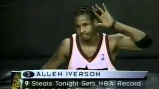 NBA Playoffs Record  Allen Iverson with 10 Steals 1999 [upl. by Mallis]