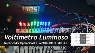 Vúmetro Voltímetro LuminosoAmplificador comparador de voltaje OPAMP LM324  LM741 OPAMP [upl. by Ransome15]