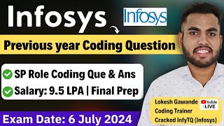 Infosys Specialist Programmer Previous Year Coding Question amp Solution  Final Preparation [upl. by Dyna]