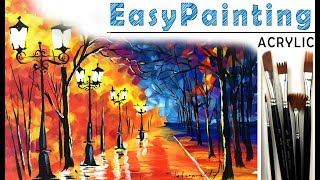 quotFall forest landscapequot How to paint 🎨ACRYLIC full tutorial for beginners [upl. by Oicneserc]