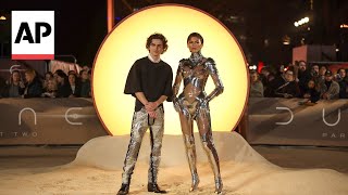 Zendaya Timothée Chalamet shine at Dune Part Two London premiere [upl. by Sirronal]