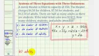 System of 3 Equations with 3 Unknowns Application  Ticket Sales [upl. by Zweig]