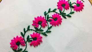 Hand Embroidery borderline embroidery design with lazy daisy stitch [upl. by Aicemat]