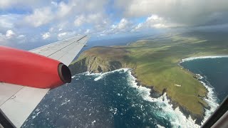 Full Approach and GO AROUND and Landing at Sumburgh  40kt CROSSWIND Landing Saab 340  GLGNJ HD [upl. by Kin880]