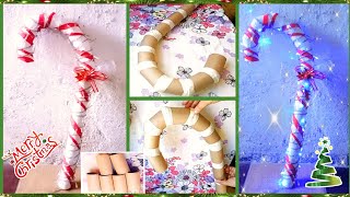 MANUALIDADES NAVIDEÑASBastón de caramelo con rollos de papel higiénicoDIYDecoración navideña🎅🎄✂️ [upl. by Adalbert]