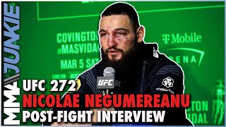 Nicolae Negumereanu reacts to multiple eye pokes in split decision win  UFC 272 [upl. by Alleinad]