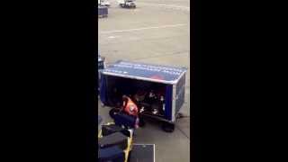 Delta Airlines baggage handler throwing bags into the cart in Seattle Delta [upl. by Taryn]