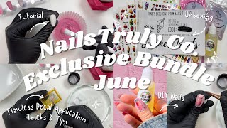 Dip Powder Nails  Nails Truly Co June Exclusive Unboxing amp Mani  EASY Decal Application [upl. by Fillender317]