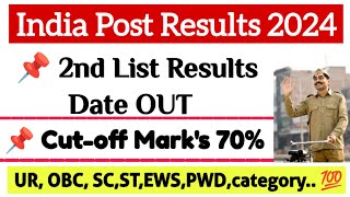 Postal GDS 2nd Merit List Release Date OUT  Cutoff 70  UR OBCSCSTEWSPWD jobsinformation [upl. by Orel190]