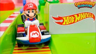 Mario Kart Hotwheels Circuit Race and Rainbow Road Toy Learning for kids [upl. by Ariad]