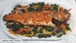 HOW TO GRILL CROAKER FISH IN OVEN  DELICIOUS GRILLED FISH WITH VEGETABLES [upl. by Kaslik]