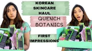 QUENCH BOTANICSQUENCH BOTANICS REVIEW  HUGE SKINCARE HAUL  KOREAN SKINCARE IN INDIA  SKINCARE [upl. by Akahc]