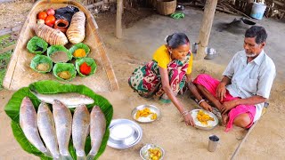 TARO ROOT and FISH CURRY recipe prepared for lunch by santali tribe grand ma [upl. by Oiruam489]