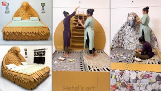 Two Sister  KhatCharpai to Bed Making  Amazing Cardboard Crafts bed making sister [upl. by Inaleon]