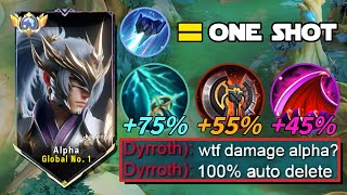 GLOBAL ALPHA NEW WTF ONE SHOT DAMAGE BUILD AND EMBLEM 💀 true damage abuse please try [upl. by Cartie]