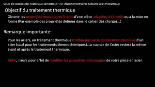 SdM Cours Semestre 2 Les traitements thermiques Une petite Introduction générale [upl. by Silvio]