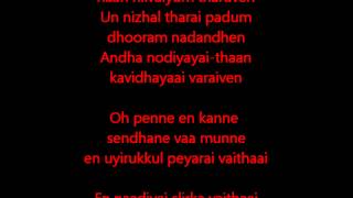 Idhazhil oru oram  The innocence of Love  Moonu  3  Lyrics [upl. by Eiral]