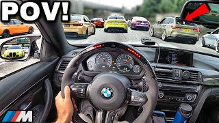 You Drive A Straight Piped BMW M4 F82 To LA’s BIGGEST BMW CAR MEET LOUD EXHAUST POV [upl. by Shing626]