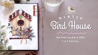 Winter Bird House Drawing to Painting with Watercolours [upl. by Wickman483]