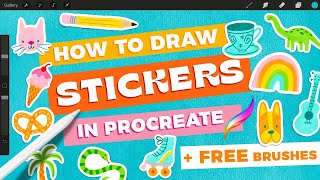 How to Draw Stickers in Procreate  FREE Procreate Brushes [upl. by Pachston313]