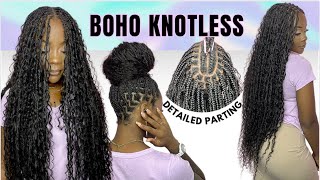 BOHO BRAIDS WITH ME  DETAILED PARTING  BRAIDING TIPS amp HACKS  YWIGS  FULL GODDESS LOOK [upl. by Anaytat]