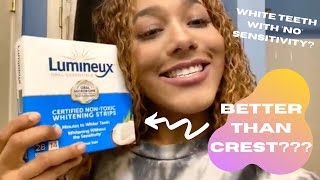 BETTER THAN CREST White Teeth with NO Sensitivity  LUMINEUX WHITENING STRIPS REVIEW [upl. by Alexi]