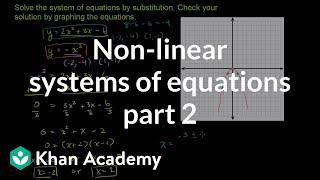 Nonlinear systems of equations 2  Algebra II  Khan Academy [upl. by Anidnamra]