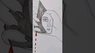 How to draw a sad girls face reflected on a brokeneasy viralvideo shortvideo shorts sketch [upl. by Ahsinat]