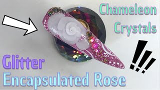 Encapsulated Rose Glitter and Crystals  Acrylic Nail Art  Nail Sugar [upl. by Ycam]