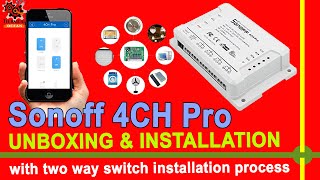 Sonoff 4CH Pro WiFi RF Smart Switch Installation DEMO with manaul 2 way switch wirring [upl. by Oijres]