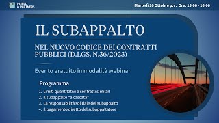 Il Subappalto  Evento Webinar [upl. by Va]