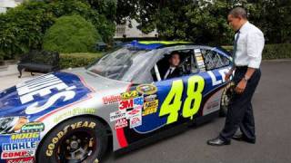 President Obama Looks Under Hood of No 48 with Jimmie Johnson [upl. by Mackie]