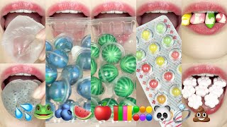 asmr EMOJI FOOD 💦🐸🫐🍉🍎🟩🟨🟠🔵🟣🐼💍💩 WATER JELLY CANDY 이모지 먹방 eating sounds [upl. by Eita]