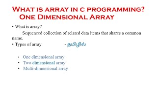 What is array in C Programming One Dimensional Array  In Tamil [upl. by Deron]