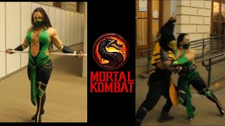 Muscular Jade from Mortal Kombat plus Scorpion and Liu Kang Cosplay at IgroCon 2017 [upl. by Oicaroh]