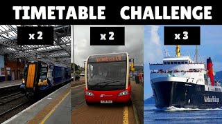 TIMETABLE CHALLENGE 1 2 trains 2 buses 3 Calmac ferries 82 miles in 7½ hours of public transport [upl. by Graehme205]