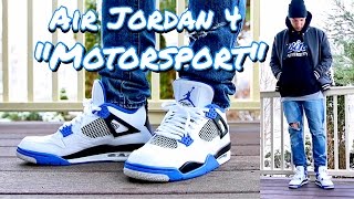 HOW TO STYLE  AIR JORDAN RETRO 4 IV quotMOTORSPORTquot  ON FEET amp OUTFIT [upl. by Antoinetta]